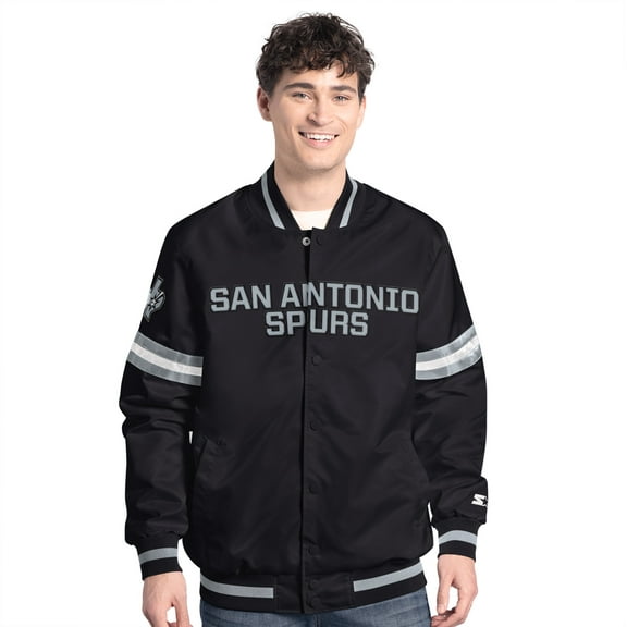 Men's Starter Black/Silver San Antonio Spurs Scout Full Snap Varsity Jacket