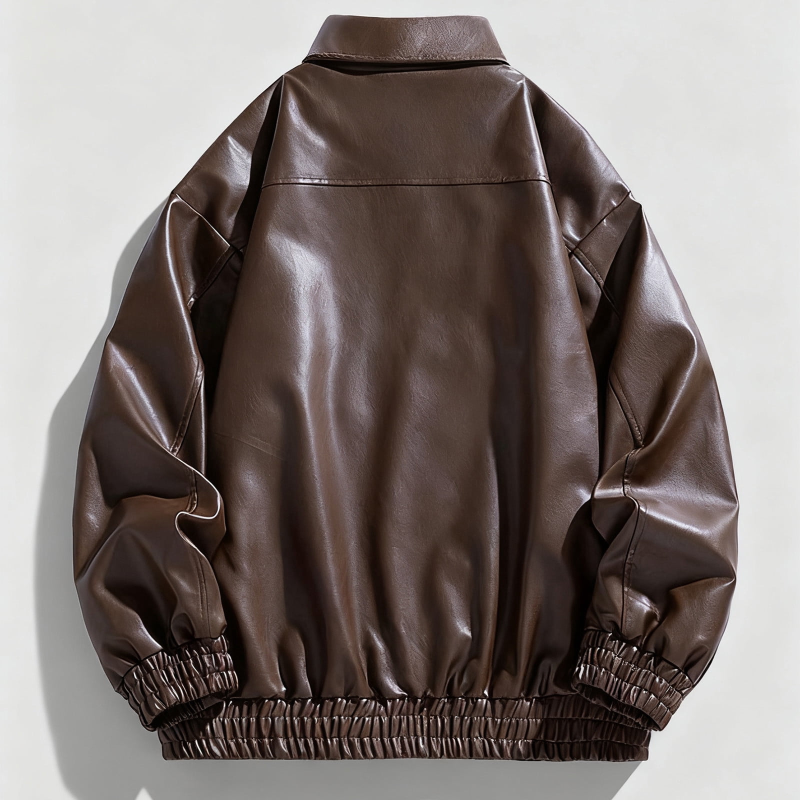 LNWUY Men's Oversized Faux Leather Bomber Jacket Vintage Biker Moto Style with Zipper Pockets, Durable and Stylish Outerwear Brown XXXL
