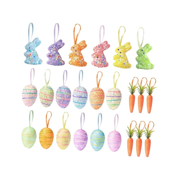 Adornos colgantes de Pascua, colgantes decorativos reutilizables, decoraciones de Pascua colgantes 24 Conejito Huevo Zanahoria