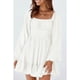 thumbnail image 2 of Vestido fluido para mujer, vestido de cuello cuadrado para mujer, vestido mini de color puro para mujer, vestido de verano con lazo en la espalda para mujer Características principales, 2 of 6