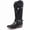 Black, variant on Women's Western Cowboy Boots - Mid-Calf Embroidered Star Design, Buckle Strap, Low Block Heel, Pointed Toe, Vintage Riding Boots for Black/White