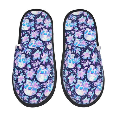Balery crystal Skull flower leaf Slient Indoor Furry Fleece Comfort House Shoes Soft Non-Slip Home Shoes Cotton slippers House Slippers-- Large