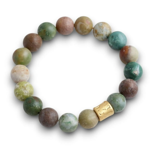 Green Moss Agate Genuine Semi Precious Beaded Stretch Bracelet 12mm Natural Gemstone Jewelry
