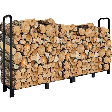 Firewood Rack Stand 4ft Heavy Duty Logs Holder for Outdoor Indoor Fireplace Metal Wood Pile Storage Stacker Organizer, Matte Black