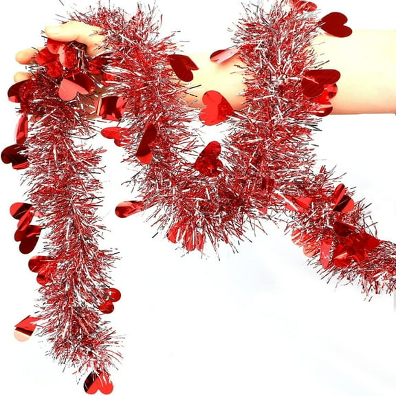 Valentines Garland Decor,6.6FT-50Ft Glitter Tinsel Heart Garland Decorations for Tree Mantle Bedroom Office Classroom Party Indoor Outdoor Holiday Home Pink Red Purple