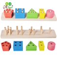 thumbnail image 2 of Juego de madera para niños con forma de cinco columnas, bloques a juego, juego de rompecabezas geométrico, ayuda didáctica, juego de columnas, 2 of 5