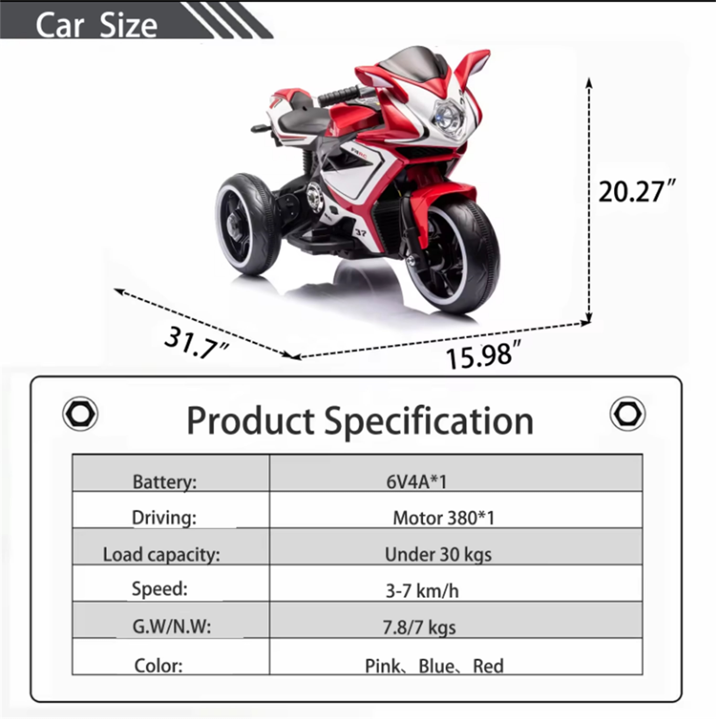 TAMCO Electric Motorcycle Ride On Toy with Lighting Wheels for Kids 3-4 Years Old 66 lb Max Weight