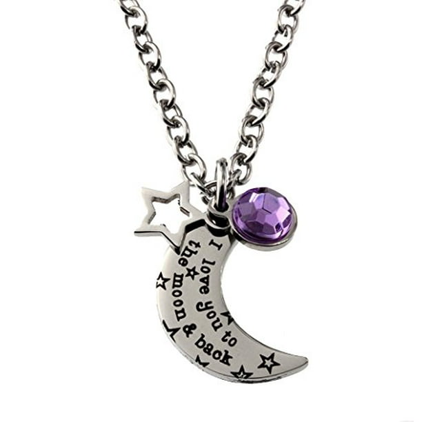 R H Jewelry R H Jewelry Stainless Steel Pendant I Love You To The Moon And Back Necklace With Purple Acrylic Crystal Walmart Com Walmart Com