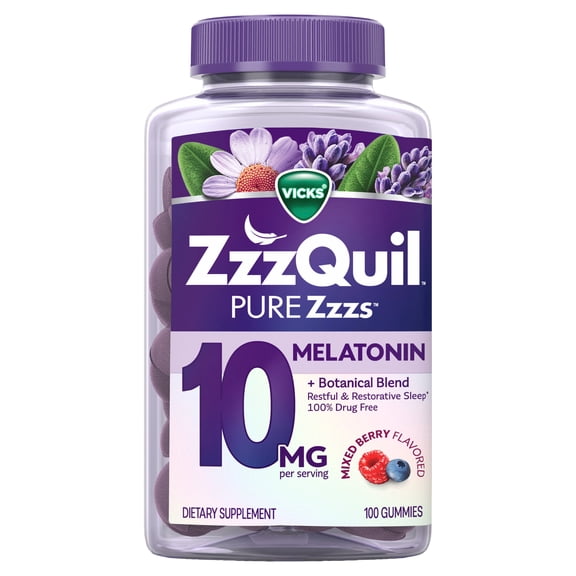 ZzzQuil Pure Zzzs Advanced Melatonin Gummies, Melatonin 10mg, Sleep Aid, Berry Flavored, 100 Sleep Gummies