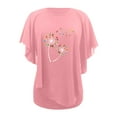 thumbnail image 5 of USSUMA T-Shirts for Women Trendy Dandelion Print Flowy Women's Shirts and Blouses 3/4 Sleeve Women Tops Dressy Casual Summer Double-Layered Chiffon Poncho Graphic Round Neck Plus Tunics Beach, 5 of 6