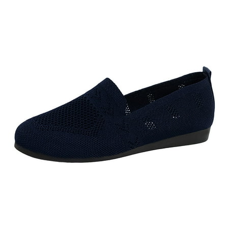 Mepaouo Women s Walking Shoes Mesh Breathable Casual Slip on Work Shoe Cozy Flat Loafers(Navy 8.5)