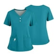 thumbnail image 2 of Christmas Scrub Tops, Women'S Plus Size Nurse Scrubs V Neck Short Sleeve Top With Side Slit & Multiple Pockets – Quick-Dry Scrubs For Women Bottoms Scrubs Tops Sweaters (4XL, Cyan) ZMTing, 2 of 5