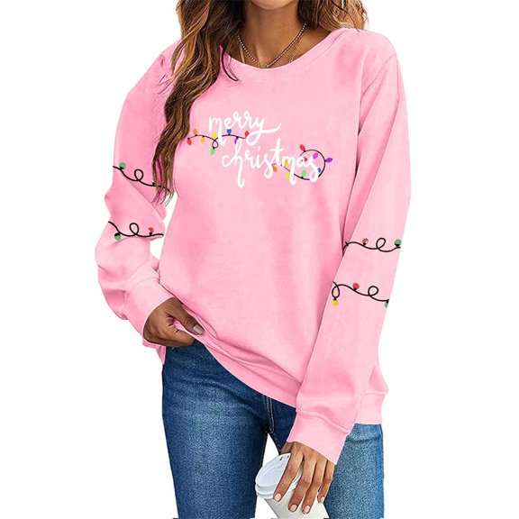Lovskoo Merry Sweatshirts for Women Christmas Crewneck Sweaters Sequin Letter Pullover Winter Tops