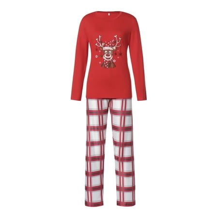 

Pudcoco Christmas Family Pajamas Set Long Sleeve O-neck Tops Plaid Pant Romper