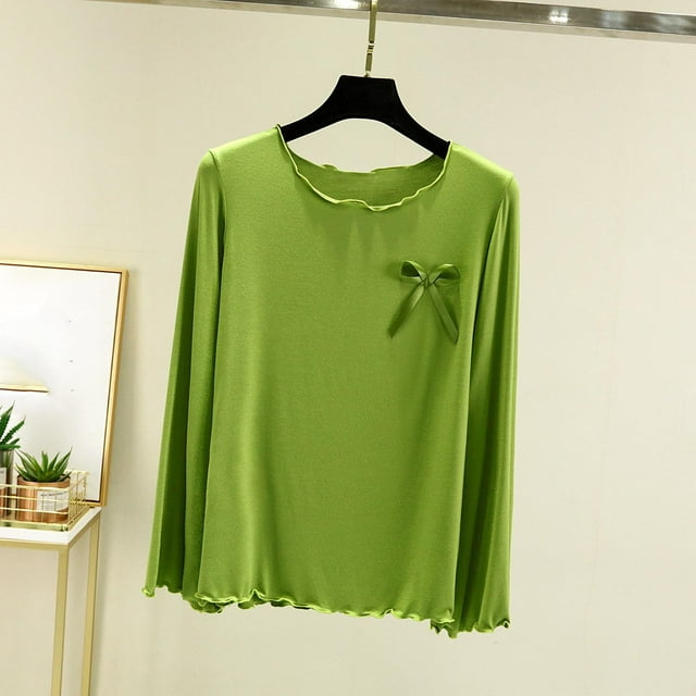 Timegard Hauts Mignons pour Femmes à Volants Col Rond Nœud Papillon Pyjama Blouse Décontractée Ample Confortable Manches Longues