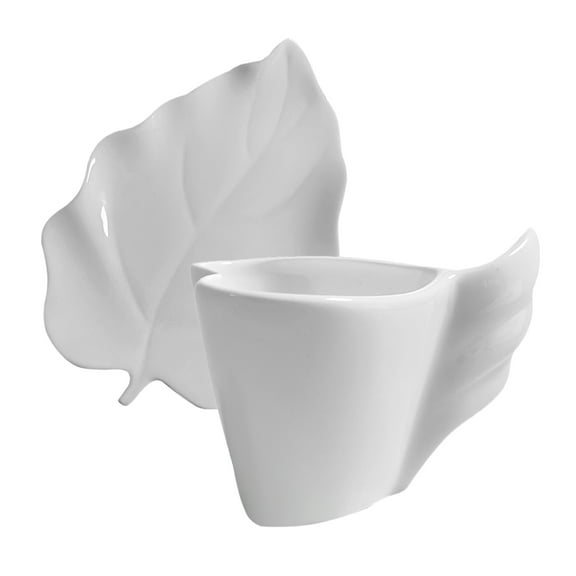 HEMOTON Adorable White Ceramic Coffee Mug for Home Office Use with Saucer 1 Set