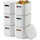thumbnail image 1 of Paquete de 6 contenedores de almacenamiento blancos con tapas, contenedores de almacenamiento apilables para organizar, cajas de almacenamiento con asa para estantes, contenedores de almacenamiento, 1 of 8