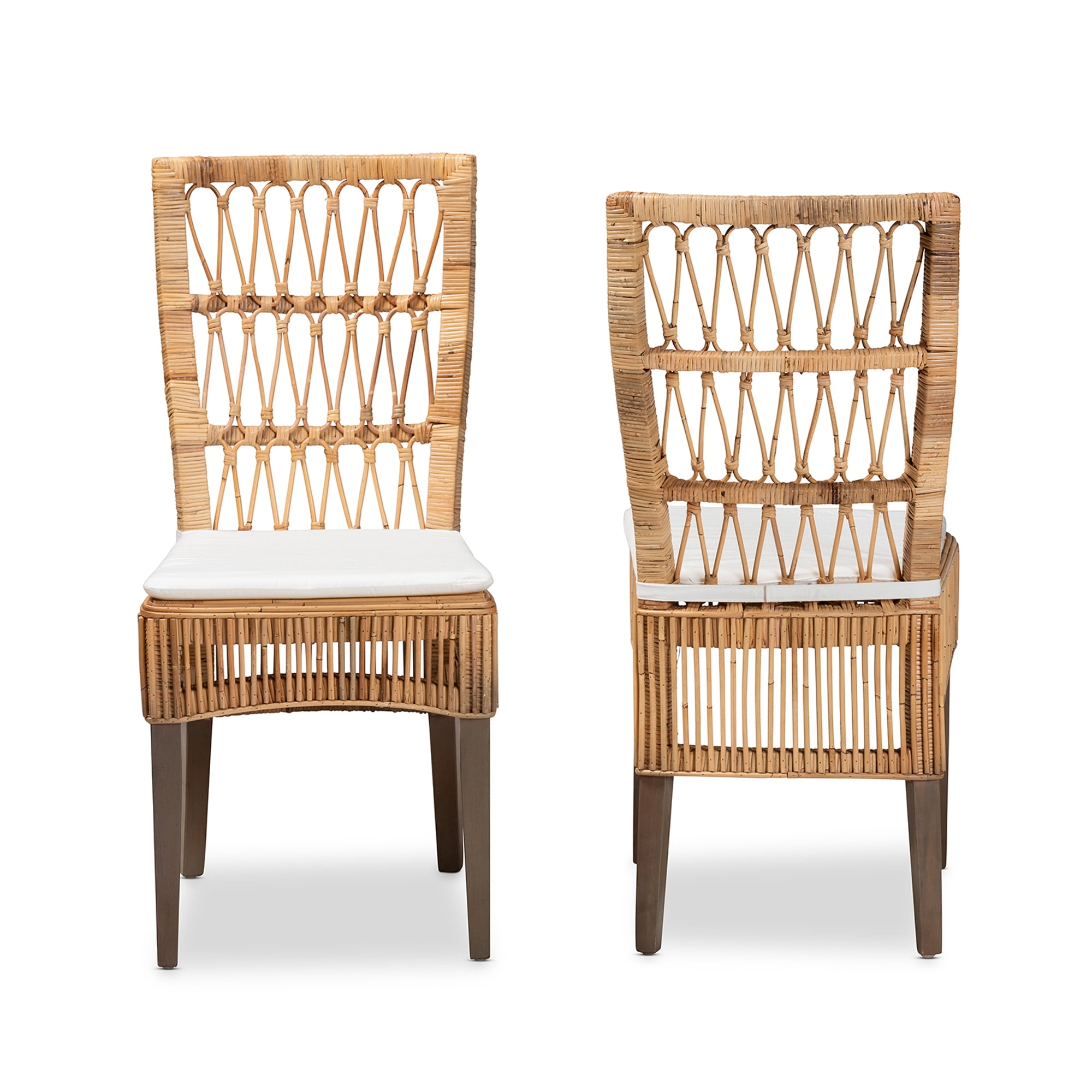 bali & pari Sullivan Rattan BOHO Dining Chairs, Set of 2, Natural Brown