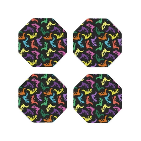 

Fuzoiu Colorful Lizards Print Leather Coasters Set Drink Coasters Set of 4 for Tabletop Protection Durable PVC Coasters Home Décor and Housewarming Gift-Octagon
