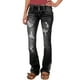 thumbnail image 1 of Jeans Flamingals de talle bajo, corte de bota rasgado, pierna ancha, negro, talla M, para mujer, 1 of 6