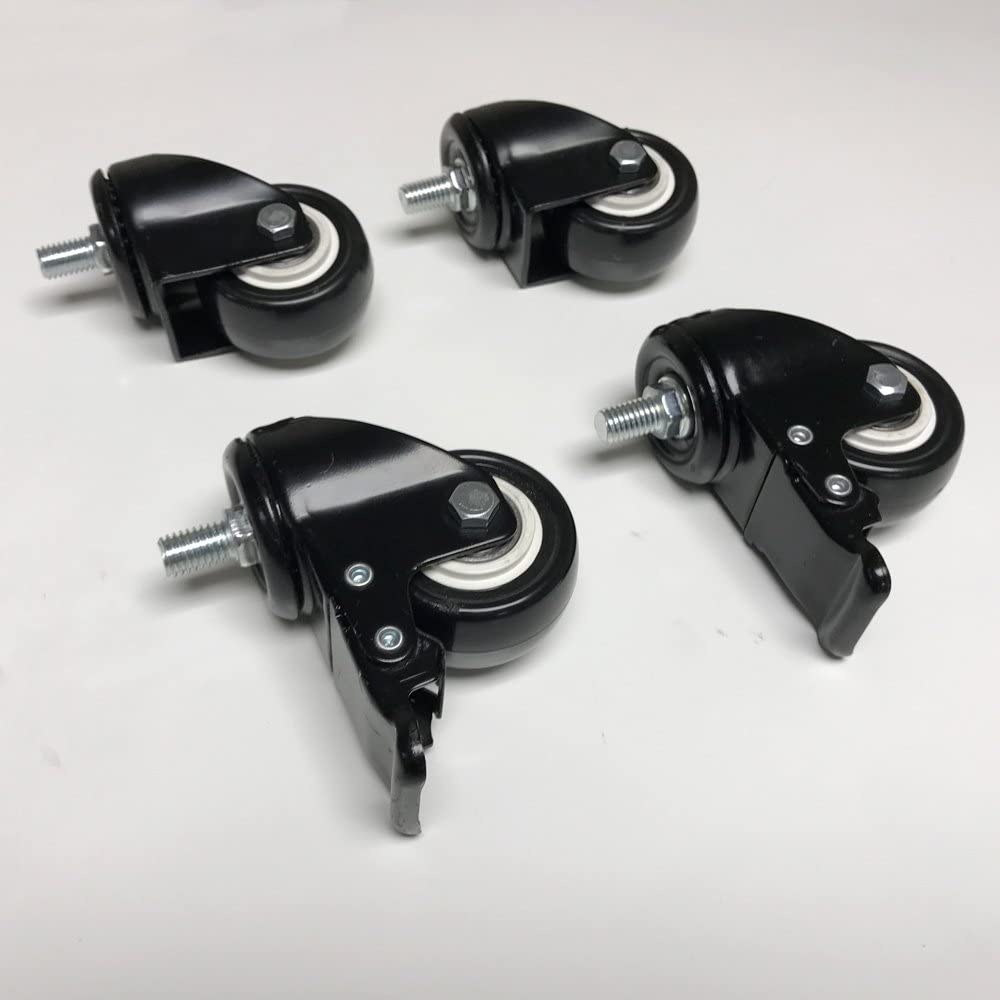 ApexDesk 2-Inch Heavy Duty Rubber Caster Wheels with Swiveling Threaded Stem and Stationary Locks, 440 lbs. Total Load Capacity, and Compatible with Standing Desks & More (Pack of 4)