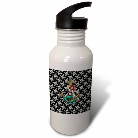 

Pretty Mermaid and Anchor on Jolly Roger Skull and Crossbones 21 oz Sports Water Bottle wb-219251-1