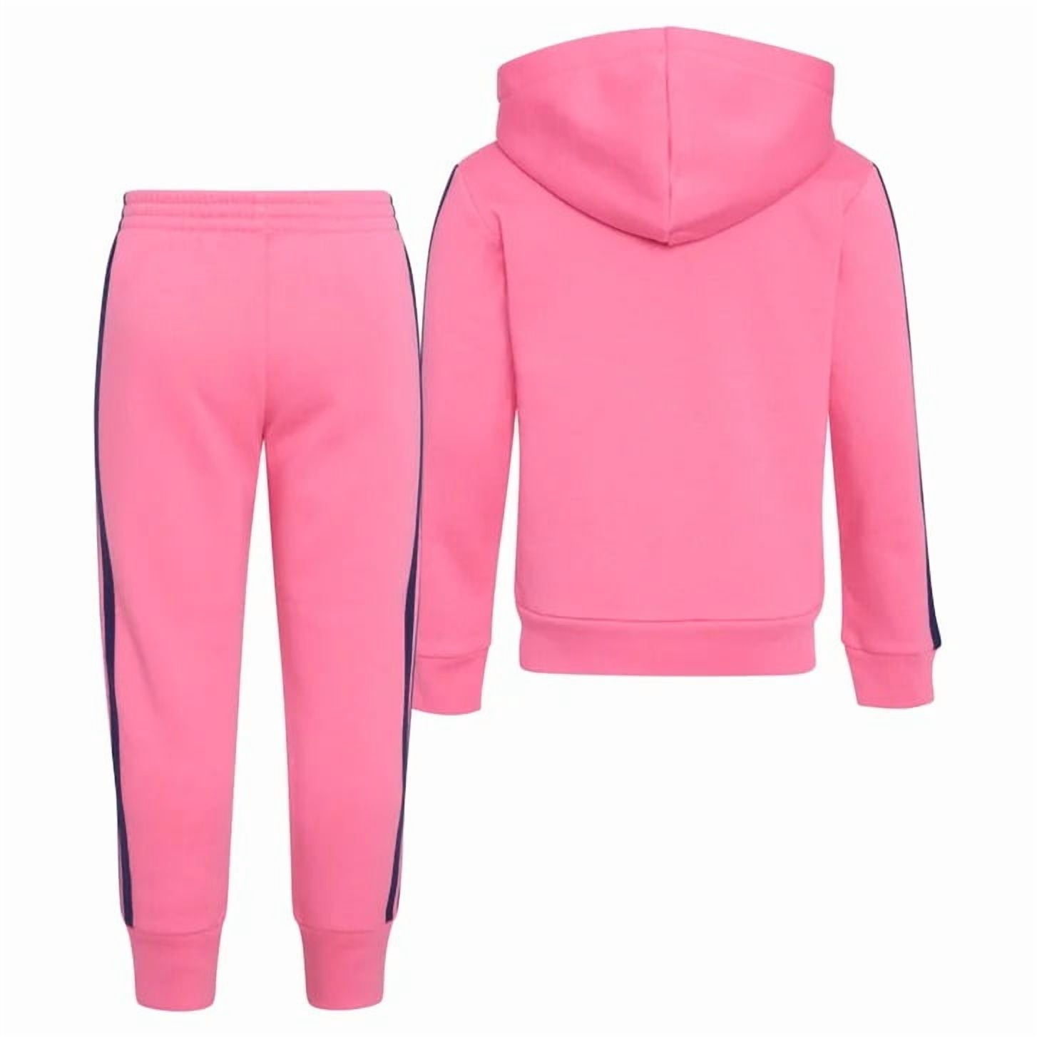 adidas Youth Kids’ 2-Piece Tracksuit Outfit Set – Fleece Hoodie & Jogger Sweatpants, Midweight Activewear Outfit (Pink/2T)