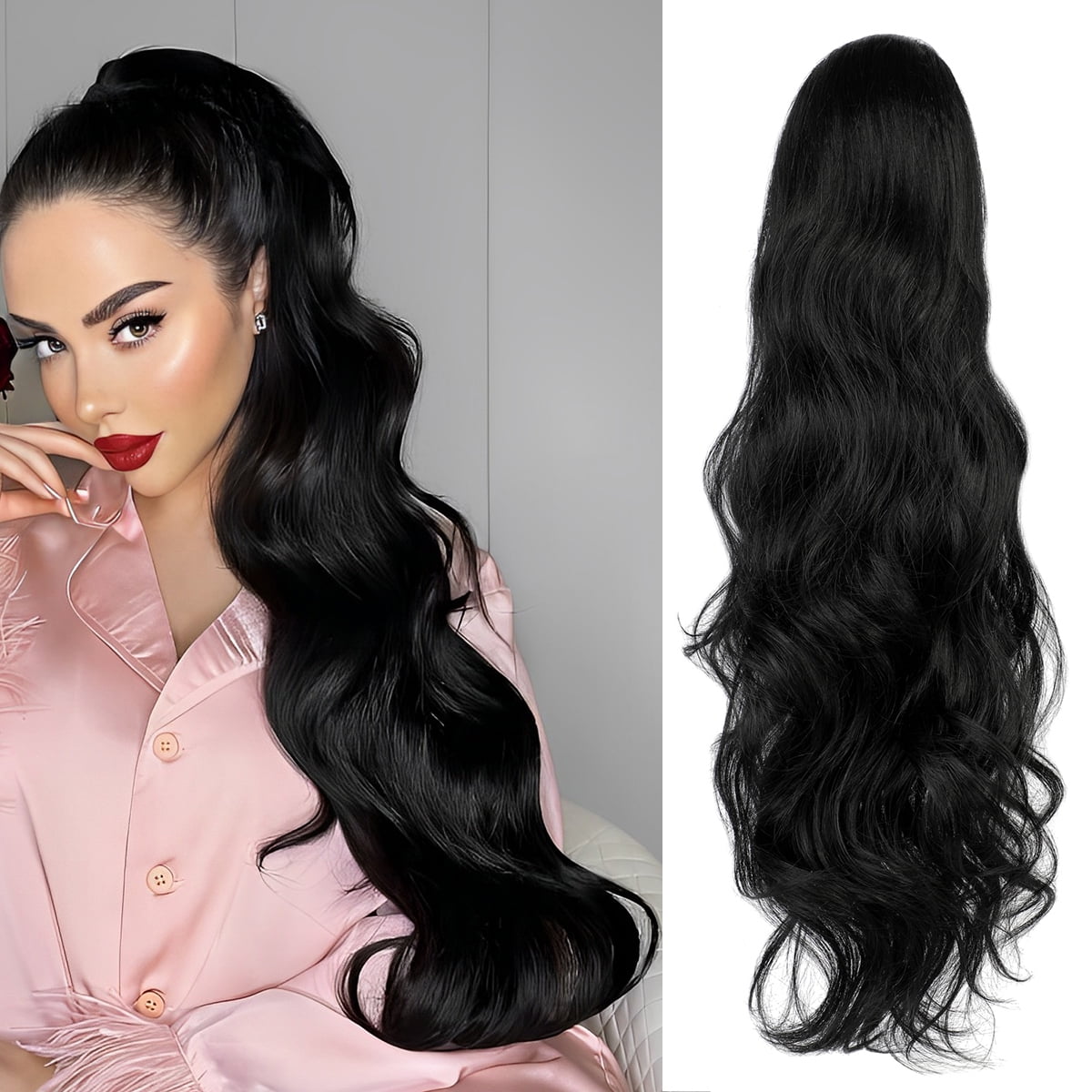 Dulchany 22" Long Wavy Drawstring Ponytail, Women Natural Soft Clip in Ponytail Extension Synthetic Hair Extensions Hairpie