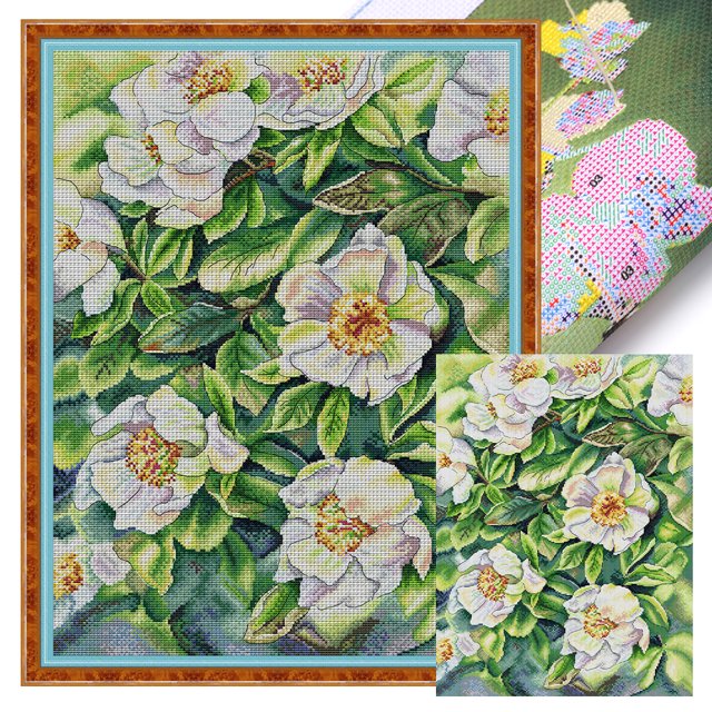 Kit Punto Cruz Con Rosa Hilo Algodón Ecológico Bordado Arte 41x53cm 14CT