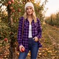 thumbnail image 4 of Textilo Button Down Plaid Shirts for Women Long Sleeve Lapel Collar Top with Pockets Shacket Jacket 2026 Fashion Fall Lightweight Casual Loose Fit Outfits,Purple L, 4 of 7