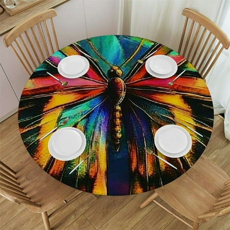 

Patifu Butterfly Flowers Colorful Wings Round Table Cover Stain Resistant Washable Perfect for Indoor Outdoor Kitchen Dining Wedding Parties 100% Polyester Fiber Outdoor Fitted 46 -50