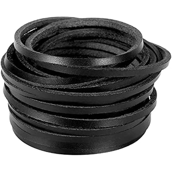 3MM Flat Genuine Leather Cord, Strip Cord Braiding String Tan for Jewelry Making, Leather Shoe Lace, Arts & Crafts and Handicraft Purse (Black_3MM_5Yards)