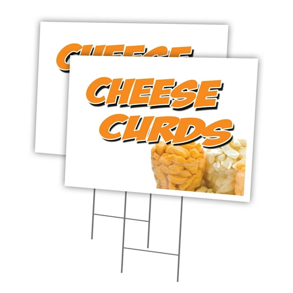 CHEESE CURDS 2 Pack Of 12" x 16" Yard Sign & Stake | Advertise Your Business | Stake Included Image On Front Only | Made in The USA