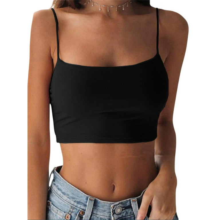 Women's Basic Solid Camisole One-piece Beautiful Back Crop Top with Built -in-Bra 
