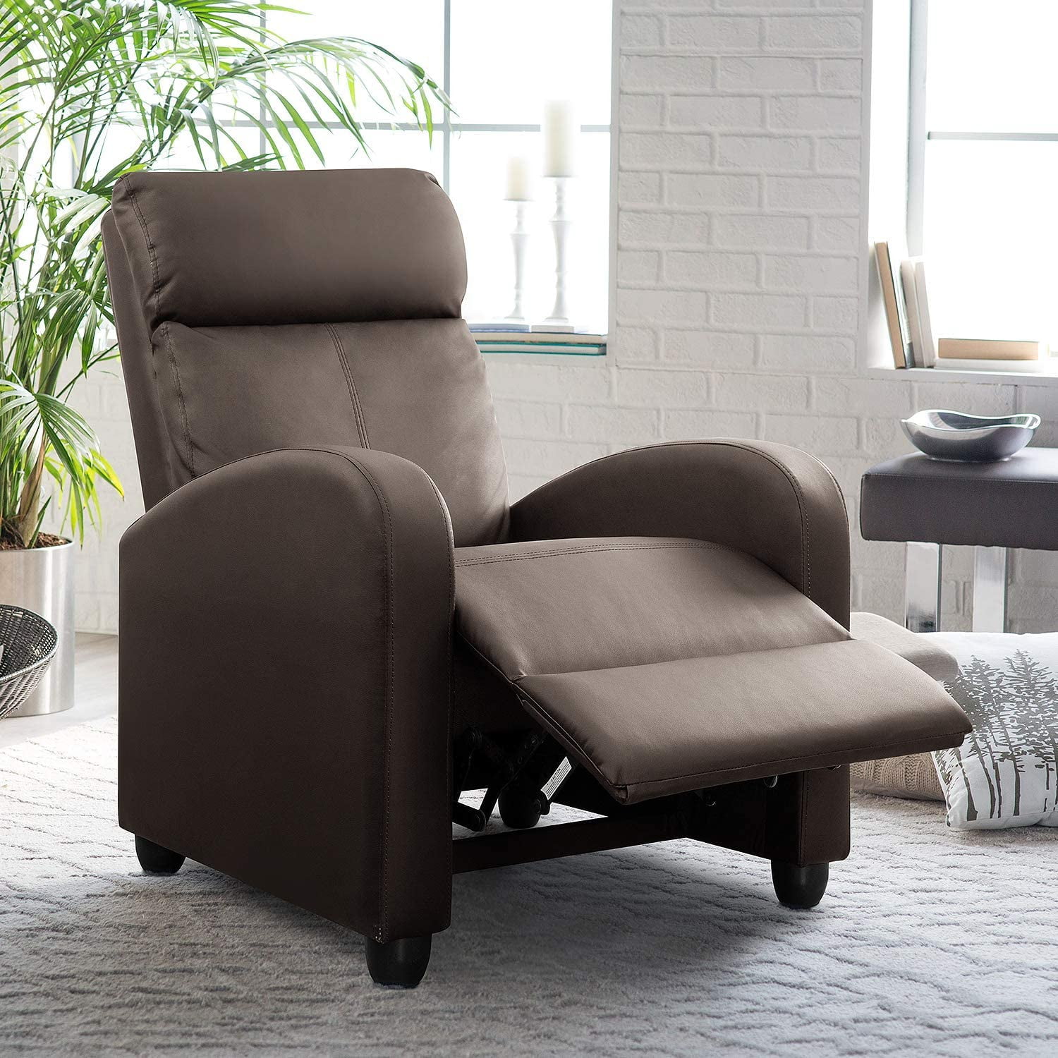 Vineego Home Theater Recliner with Massage, Faux Leather, Brown