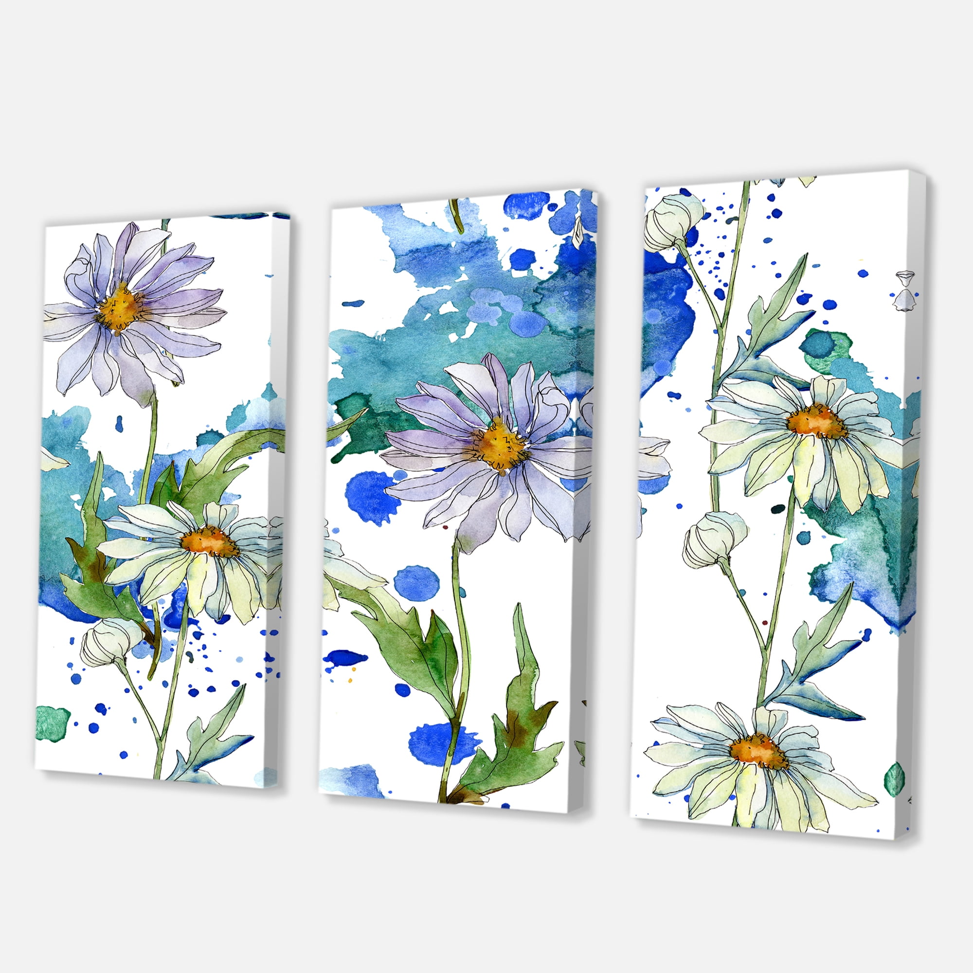 Designart ' Daisies With Green Leaves and Background ' Traditional Canvas Wall Art Print