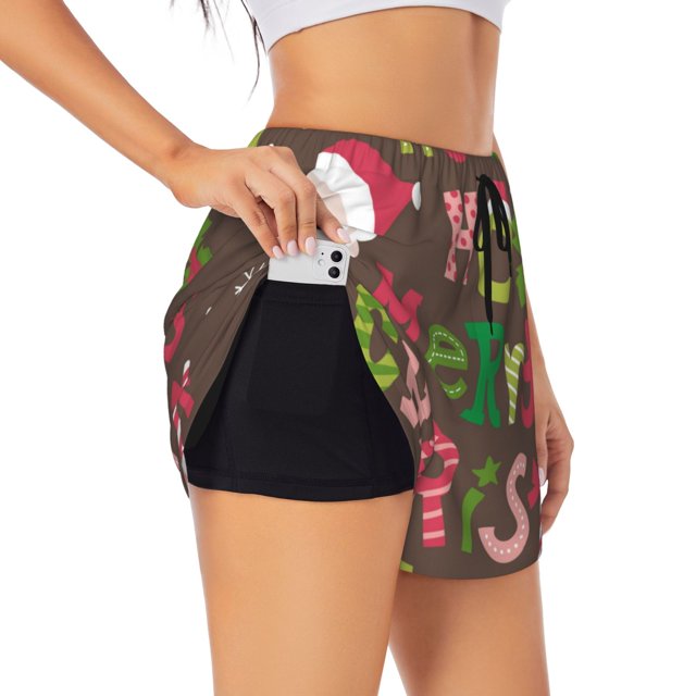 Balery Ho Ho Ho Merry Christmas Pantalones cortos deportivos para mujer con forro y dos bolsillos, elásticos, para entrenamiento, gimnasio, yoga-XX-Large