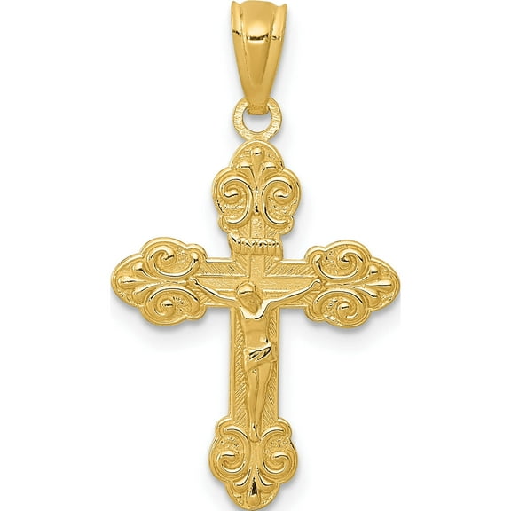 14K Yellow Gold Polished Inri Small Crucifix Pendant (26 X 14.7) Made In United States xr1494