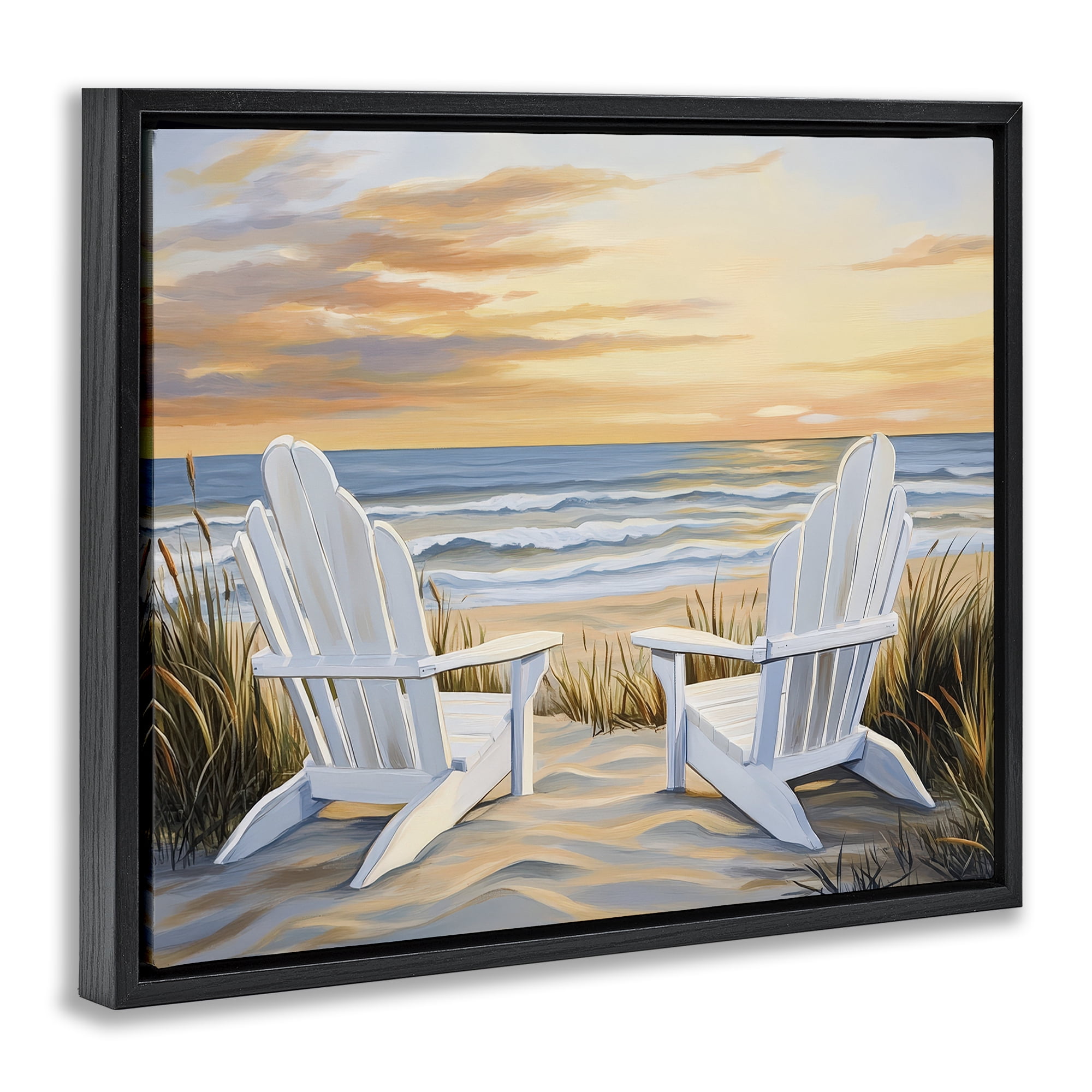 Stupell Industries Wave Watching Spot at Sunset Black Framed Floater Canvas Wall Art, design by Petal Prints Design