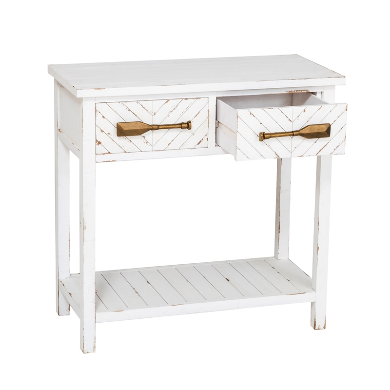 White Hall Table with Boat Oar Drawer Pulls