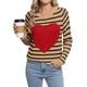 thumbnail image 3 of Suéter de Mujer con Estampado de Corazones, Larga, Cuello Redondo, Tejido de Punto Acanalado, Estilo Casual. Café Negro M, 3 of 8