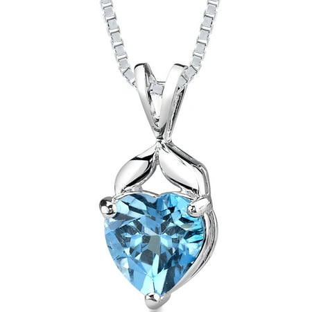 Peora 3.00 Carat T.G.W. Heart Cut Swiss Blue Topaz Rhodium over Sterling Silver Pendant, 18