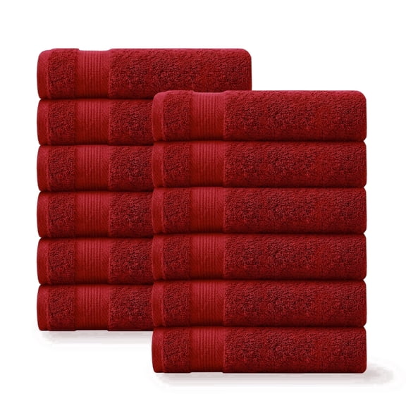 Linteum Textile 100% Cotton Premium Hand Towels 16x27 Inches [Pack of 12] Red