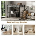 thumbnail image 2 of Full Size Loft Bed with Desk, Wardrobe & Storage, Modern Industrial Metal Frame Loft Bed with Built-In Staircase, Shelves, USB Charging Station, for Adults Teens Dorm Apartment, Black, 2 of 7