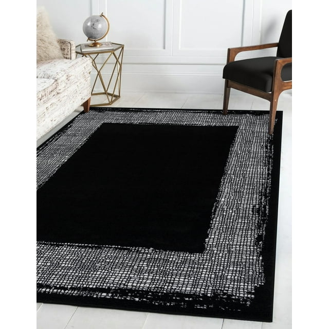 Beverly Rug Abstract Runner Rug Modern Hallway Black Off White 2' x 7
