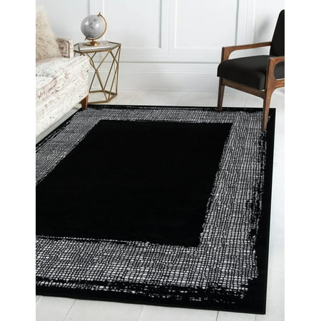 Beverly Rug Modern Border Indoor Area Rug, Geometric Farmhouse Rug, Easy Cleaning Border Carpet for Living Room, Bedroom, Home office, Kitchen Area Rug, Black / Off White, 5x7 (5'3"X7')