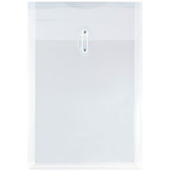 JAM Paper Plastic Envelopes, 9.8x14.5, Clear, Button String, Legal Open End, 12/Pack