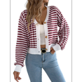 thumbnail image 1 of Womens Long Sleeve Striped Cardigan Sweaters Striped Cropped Button Fall Trendy Open Front Knit Sweater Coats Wine Red L, 1 of 6