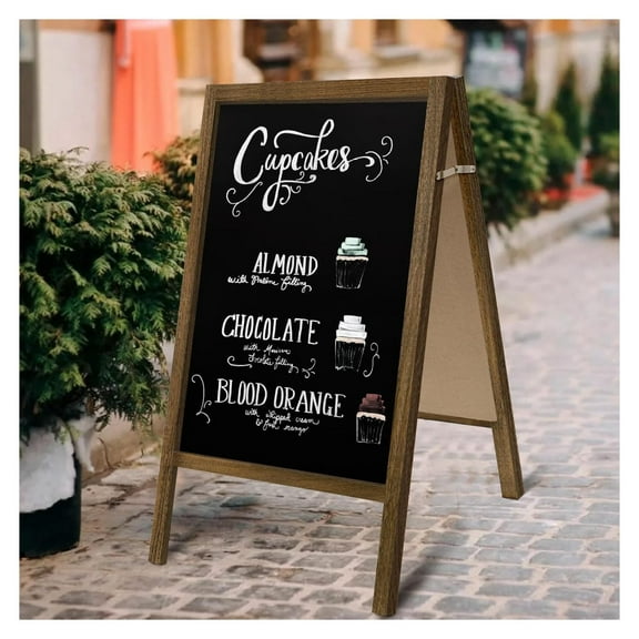 Extra Large Wooden 40x22 Chalkboard, Double-Sided Sidewalk A Frame Chalkboard Sign, Sturdy Sandwich Board for Restaurant, Business or Wedding,Brown