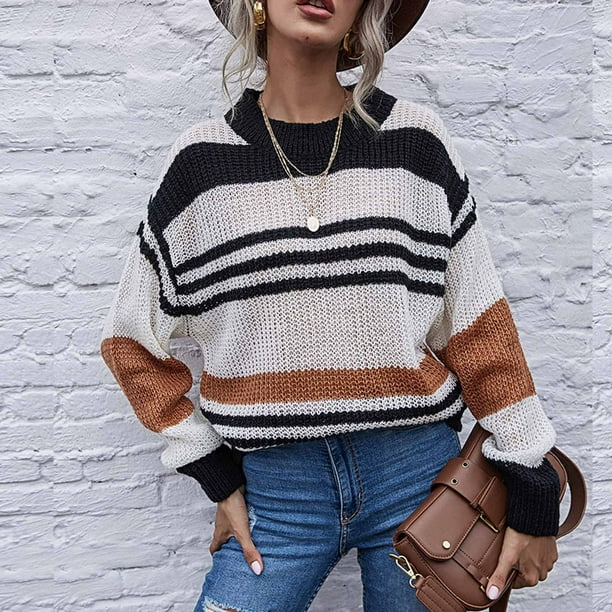 RKSTN Sweaters for Women Fashion Casual Pullover Knit Striped
